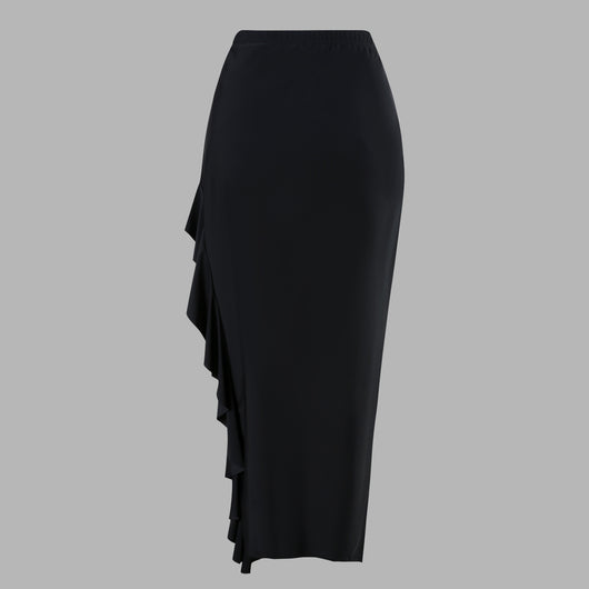 Black one-piece swimsuit with a deep V-neckline and white horizontal stitching detail across the plunge. - Image 33