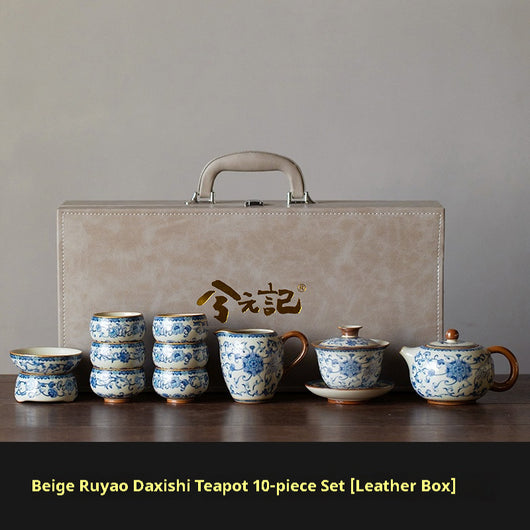 Juego de Taza Gaiwan Ru Ware Azul y Blanco - Té Tradicional Chino - Image 17
