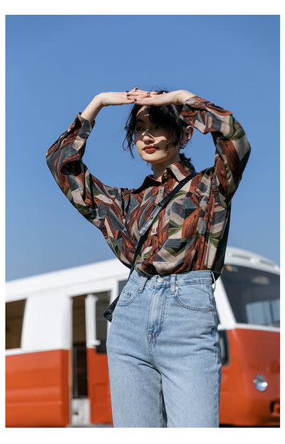 Camisa Floral Retro Hong Kong Oversized Manga Larga Primavera Otoño - Image 12
