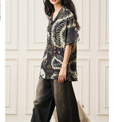 Camisa Cubana de Manga Corta con Patrón de Hueso de Serpiente - Diseño Original - Image 26