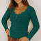 Blusa Elegante con Cuello de Encaje y Manga Larga Entallada para Mujer