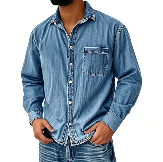 Camisa Vaquera Manga Larga Lavada para Hombre - Image 8