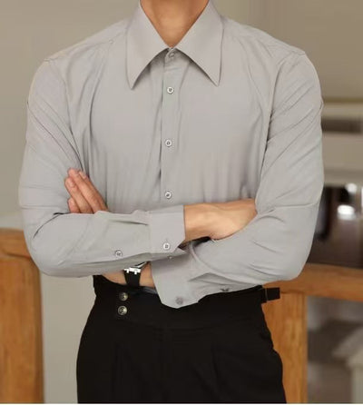 Camisa Business Casual Manga Larga Slim Fit Cuello Italiano Hombre - Image 29