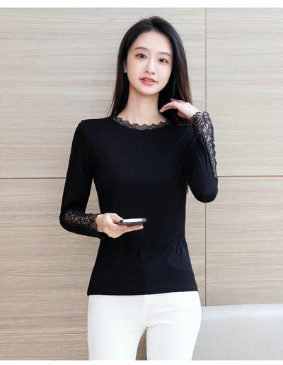 Blusa Negra Elegante Escote Profundo con Encaje y Mangas Largas - Image 10