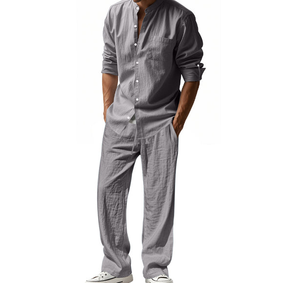 Conjunto de Camisa Suelta Manga Larga y Pantalón para Hombre