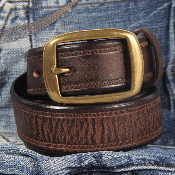 Cinturón de Cuero Genuino para Hombre con Hebilla de Pasador Estilo Vintage
