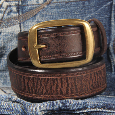 Cinturón de Cuero Genuino para Hombre con Hebilla de Pasador Estilo Vintage