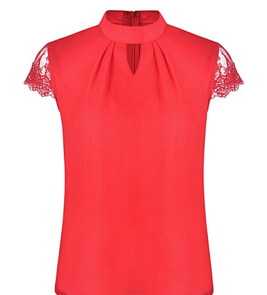 Camisa de Cuello Parado con Detalles de Encaje en Mangas - Image 10