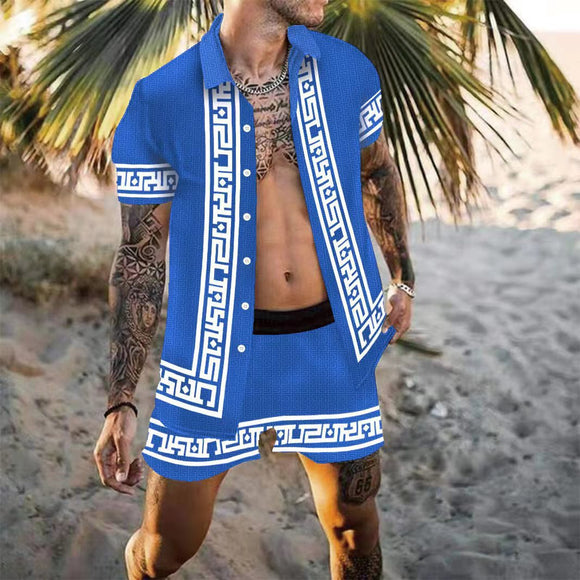 Camisa Playera Suelta Estampada Multicolor para Hombre - Conjunto de Playa