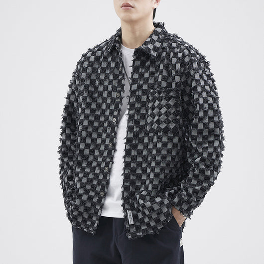 Chaqueta Casual Holgada Estilo Retro Japonés a Cuadros Multicolor para Hombre - Image 4