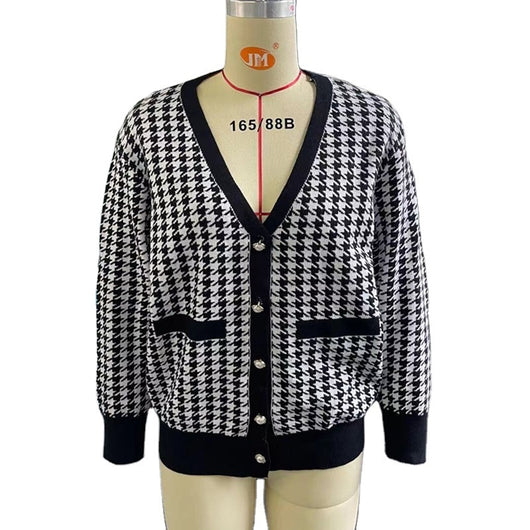 Cardigan Suelto Tipo Suéter Pied de Poule Casual Urbano - Image 10