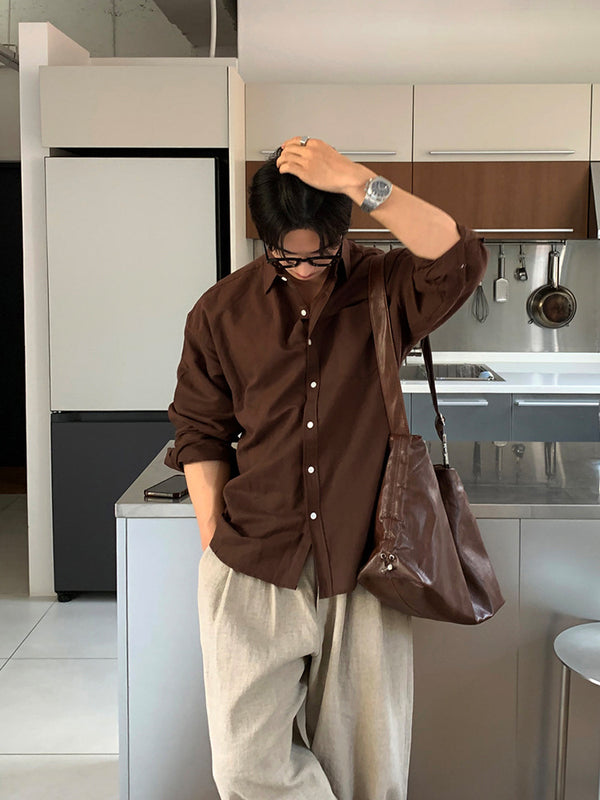 Camisa Manga Larga de Algodón y Lino - Diseño Clásico Liso
