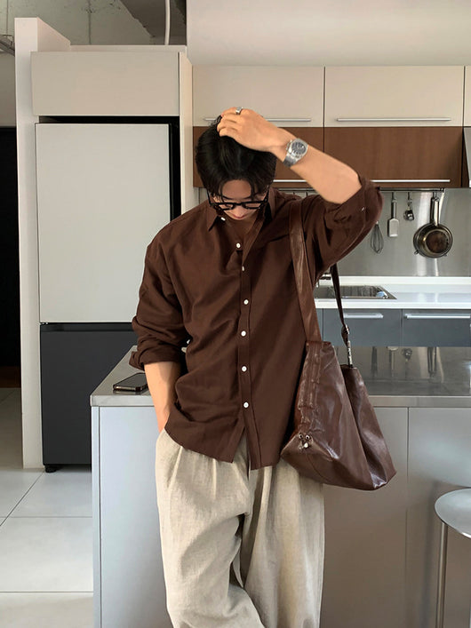 Camisa Manga Larga de Algodón y Lino - Diseño Clásico Liso - Image 2