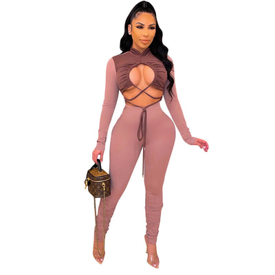 Jumpsuit Elegante de Manga Larga con Detalles Calados y Combinación de Colores - Image 18