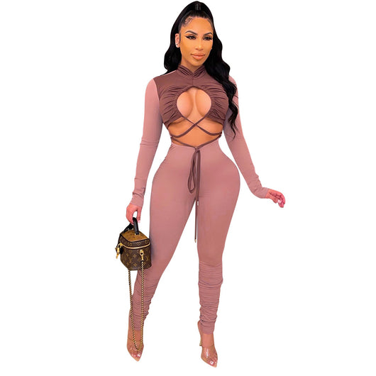 Jumpsuit Elegante de Manga Larga con Detalles Calados y Combinación de Colores - Image 18