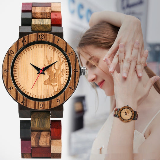 Reloj de Pulsera Mujer Madera Cuarzo Diseño Alce Colorido - Image 2