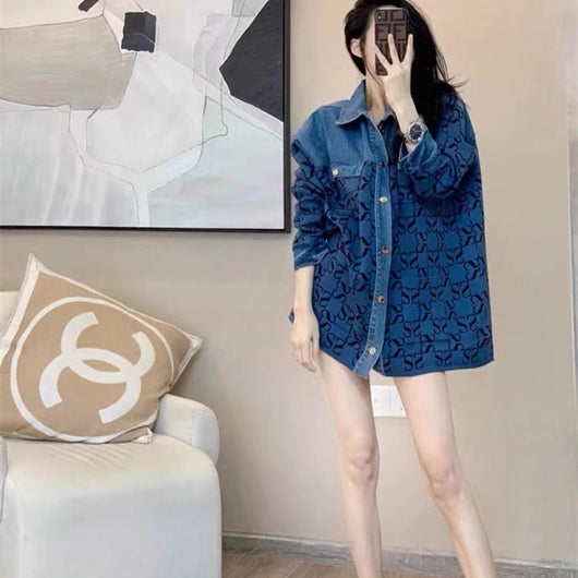 Chaqueta Tejida Denim Jacquard con Costuras Vintage - Comodín para Mujer - Image 10