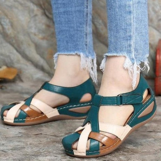 Sandalias Cuña Vintage con Hebilla Cruzada para Mujer - Image 4
