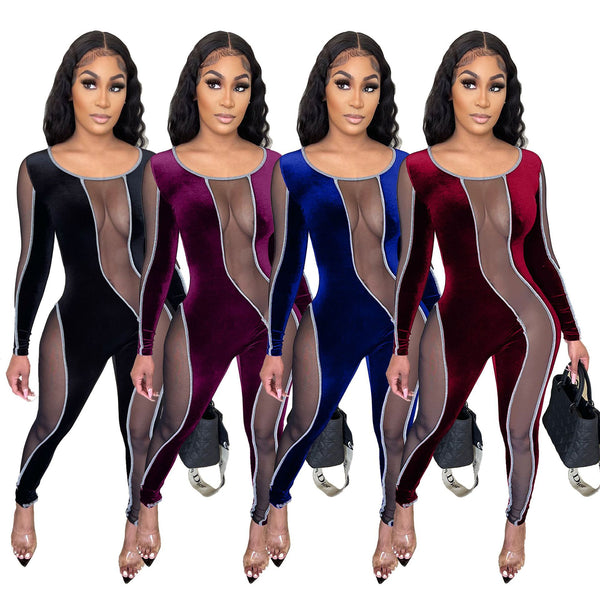 Jumpsuit Ajustado Sexy con Detalles en Malla