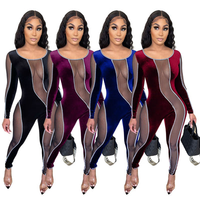 Jumpsuit Ajustado Sexy con Detalles en Malla