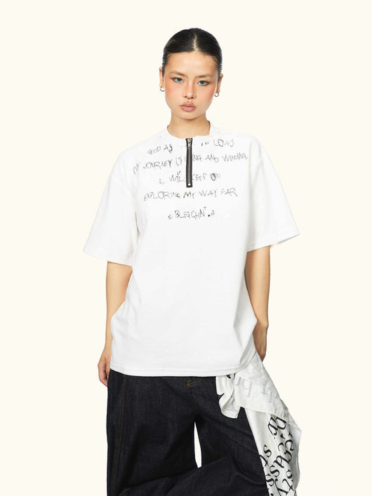 Playera Unisex Estilo Americano con Cremallera y Estampado de Letras - Image 3