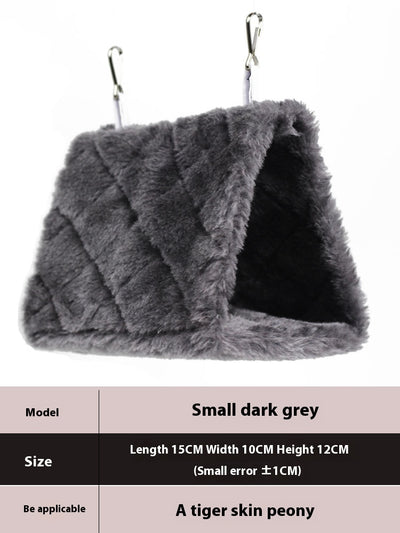 Small pink quilted plush bird's nest hammock with two metal hooks, ideal for parrots and small birds. - Image 10