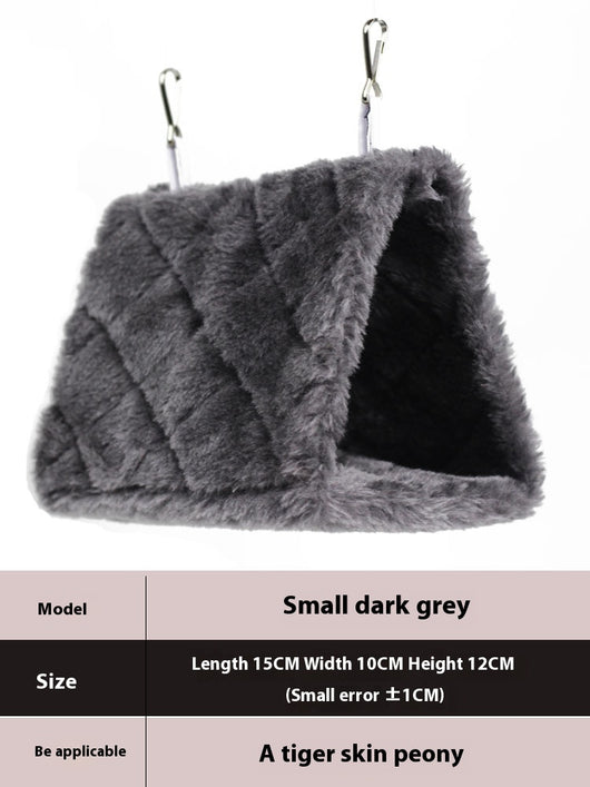 Small pink quilted plush bird's nest hammock with two metal hooks, ideal for parrots and small birds. - Image 10