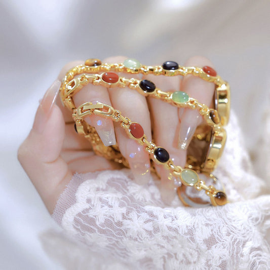 Pulsera de Jade Natural Multicolor Fu Lu Shou - Abundancia y Protección