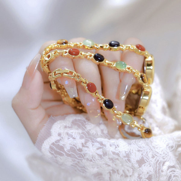 Pulsera de Jade Natural Multicolor Fu Lu Shou - Abundancia y Protección