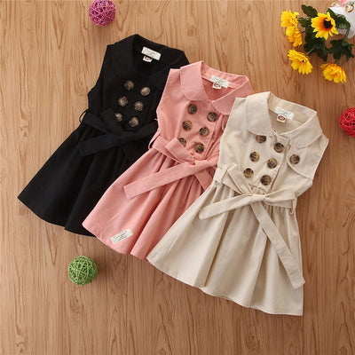 Vestido Tricolor sin Mangas con Doble Botonadura para Niñas - Image 12