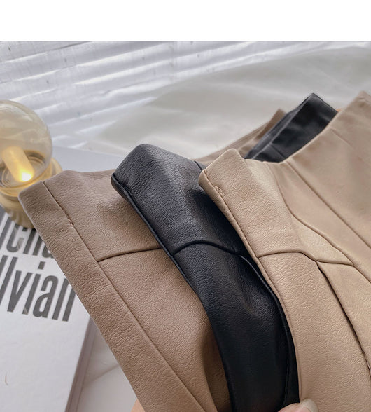 Pantalón de Cuero PU Cintura Alta Pierna Ancha Estilo Minimalista - Image 8