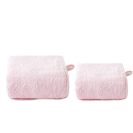 Pink coral fleece bath towel set with cartoon animal faces, including a hooded dry hair cap, a bath skirt, and a headband. - Image 4
