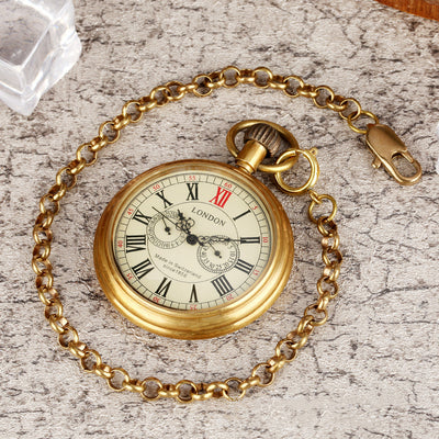 Reloj de Bolsillo Manual Grande con Números Romanos en Latón Descubierto - Image 8