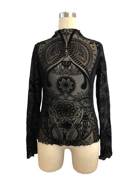 Blusa Manga Larga Estampado Paisley con Malla Texturizada - Image 13