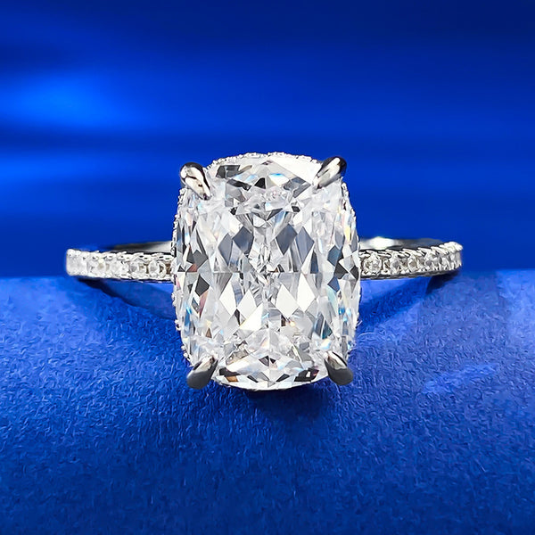 Anillo de Diamante Cuadrado Blanco en Plata 925 con Cuatro Garras