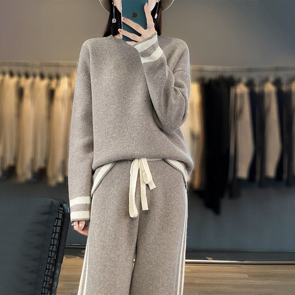 Conjunto de Pantalón Ancho y Suéter Tejido en Lana - Estilo Casual Relajado