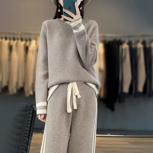 Conjunto de Pantalón Ancho y Suéter Tejido en Lana - Estilo Casual Relajado
