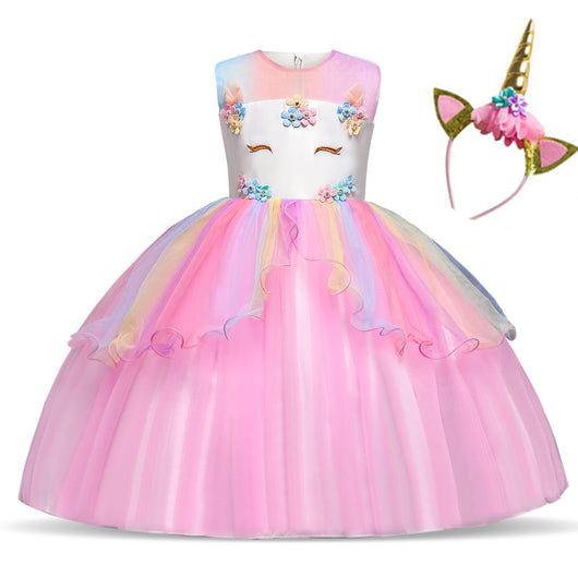 Vestido de Princesa Infantil con Falda Voluminosa y Flores para Niña - Image 2