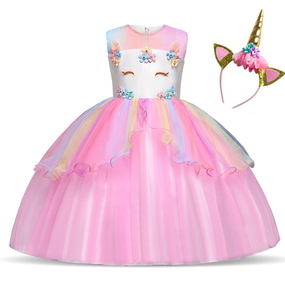 Vestido de Princesa Infantil con Falda Voluminosa y Flores para Niña