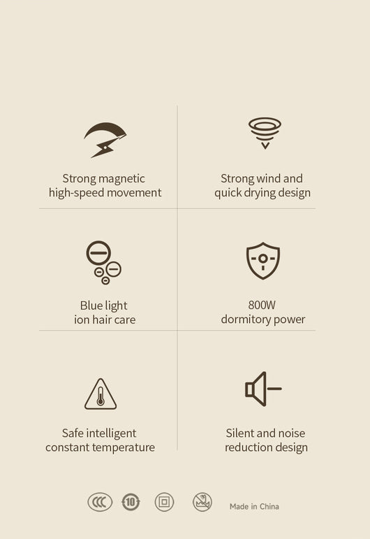 Beige 1200W hair dryer with a minimalist design, featuring a 360-degree rotating air collector nozzle and a US 110V plug. - Image 37