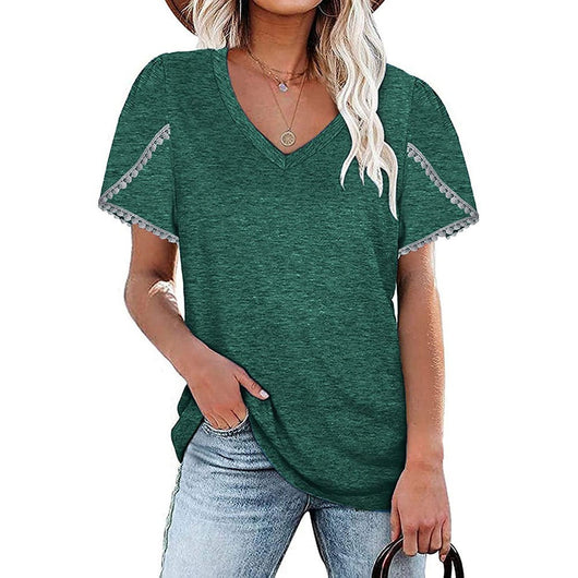 Blusa de Algodón con Escote V y Mangas Pétalo - Corte Holgado y Encaje - Image 3