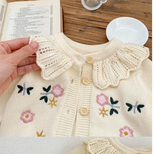 Cardigan Infantil de Punto con Cuello Bordado de Loto - Abrigo Cálido de Manga Larga - Image 8