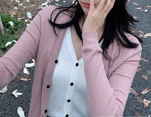 Cardigan Tejido Falsa Dos Piezas Mujer Cuello V Manga Larga - Image 8