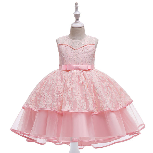 Vestido Princesa Niña con Encaje y Malla Bordada
