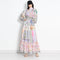 Vestido Largo Estilo Resort con Cuello de Pie y Mangas Largas Estampado para Mujer