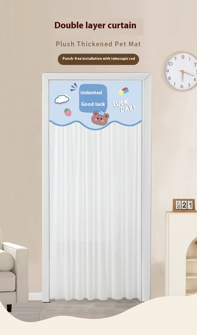 Double-layer blackout doorway curtain with a light blue top featuring a cartoon bear and "LUCK DAY!" text. - Image 27