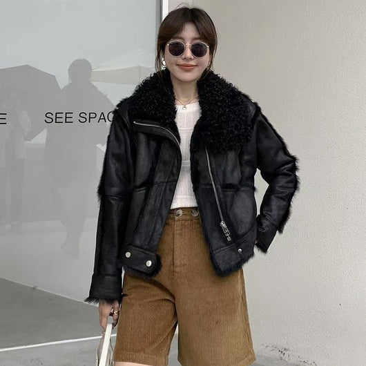 Abrigo Corto de Lana de Cordero Joven con Costura Combinada - Image 3