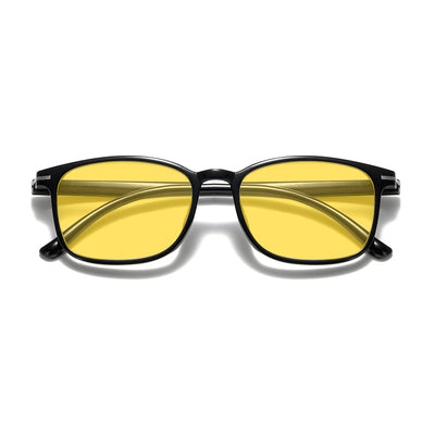 Purple frame glasses with yellow night vision lenses, featuring a subtle glitter effect on the temples. - Image 5
