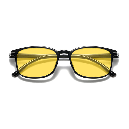 Purple frame glasses with yellow night vision lenses, featuring a subtle glitter effect on the temples. - Image 5