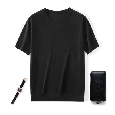 Camiseta Manga Corta Hombre Cuello Redondo Tejida Suelta Casual - Image 9